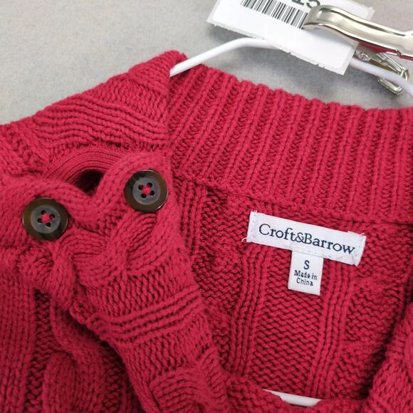 Croft & Barrow Red Cable Knit Sweater Women's S Button Mock Neck Classic Preppy - Picture 3 of 10